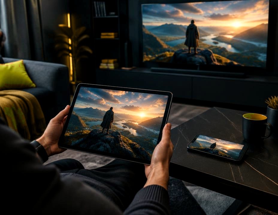Streaming a movie on a tablet and a large TV at the same time
